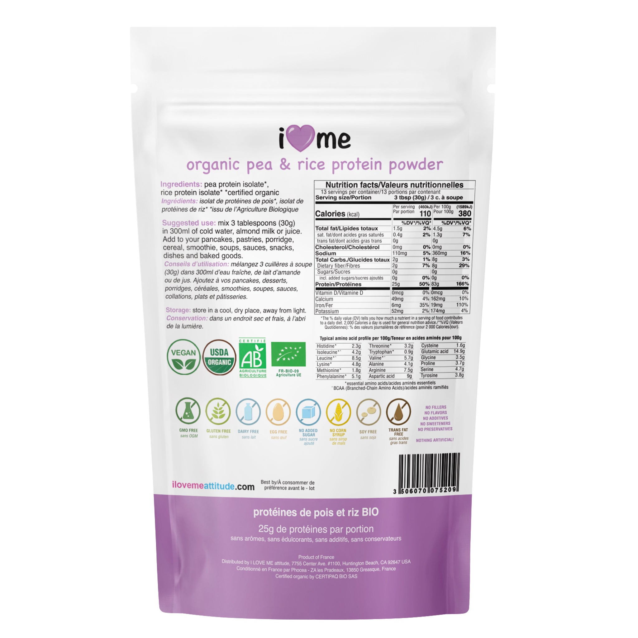 Produktivitet undgå Lave om Organic Pea & Rice Protein Powder | Plant-Based | I LOVE ME attitude